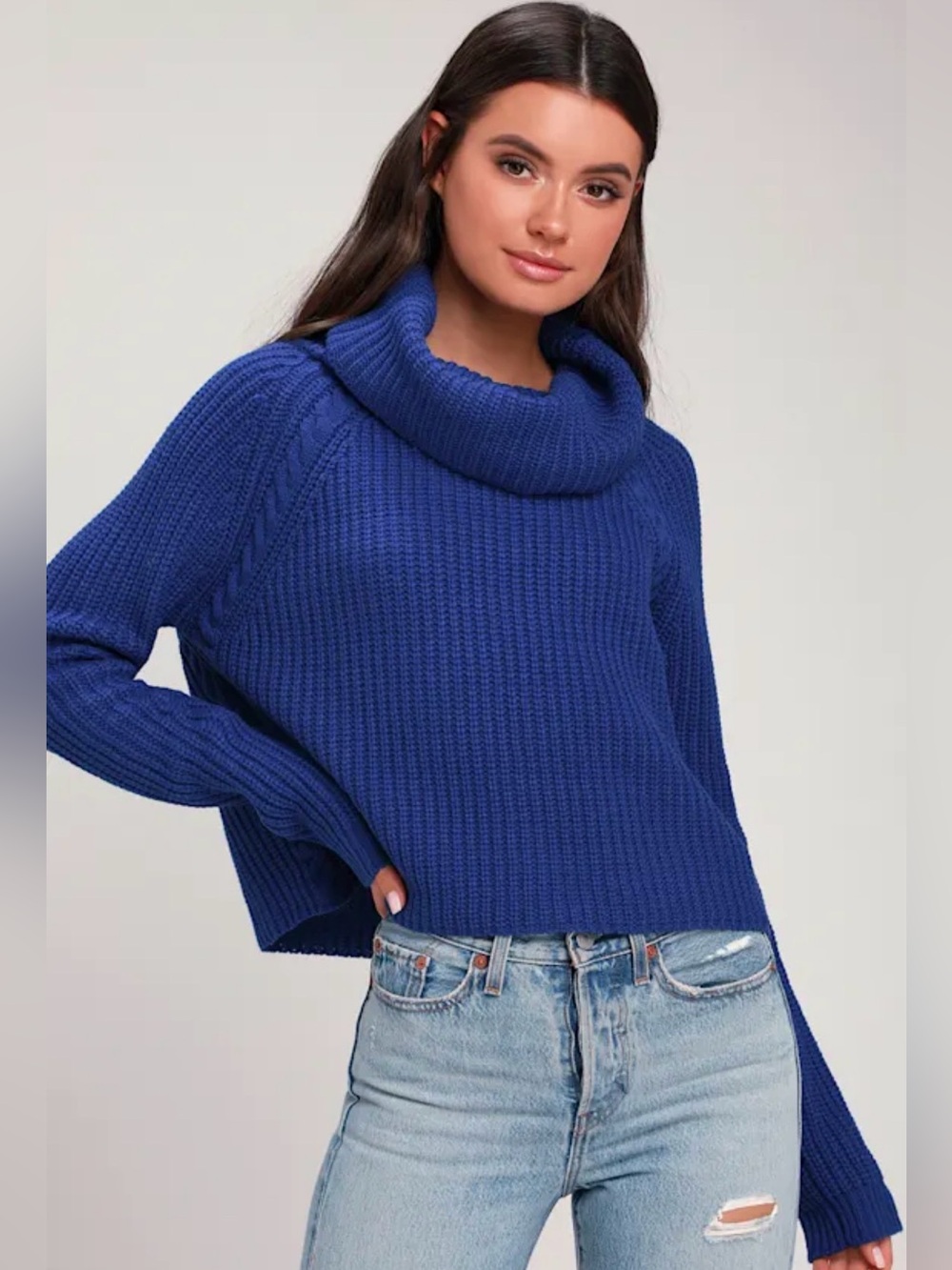 Lulu's Anzen Royal Blue Cowl Neck Sweater